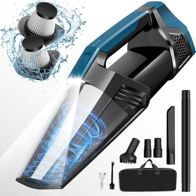 Car Vacuum Portable Cordless, Handheld Vacuum Cleaner Lightweight High Power with LED Light, Hand Vacuum for Car Home Office and Pet Hair, Indigo Blue