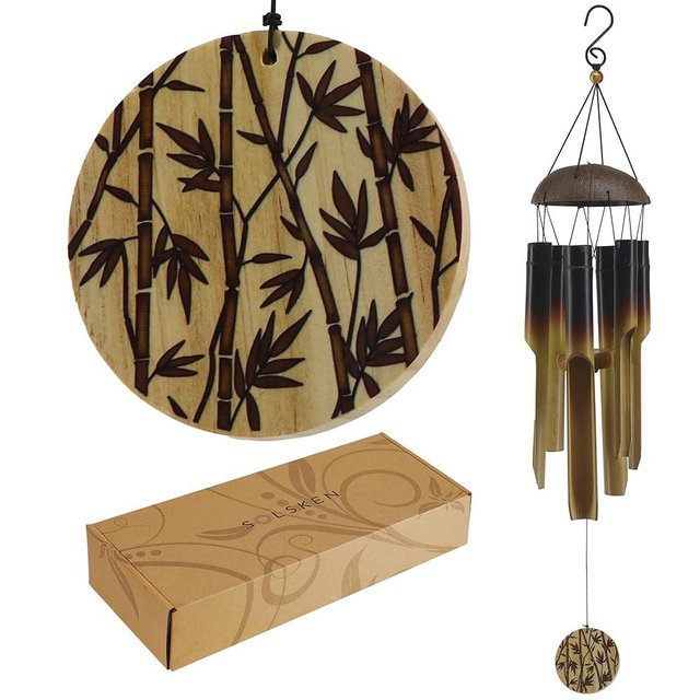 Bamboo Wind Chimes - Wooden Wind Chimes for Outside - Rustic - Handcrafted - Zen Wind Chimes - Soothing 31" (Bamboo)