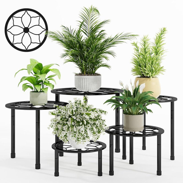 NUZZERO Metal Plant Stand Indoor Outdoor,Indoor Plant Stands for patio rust proof,Heavy Duty Flower Pot Stands for Multiple Plant,Black Potted Plant Holder for Garden Home (5 Pack Black)
