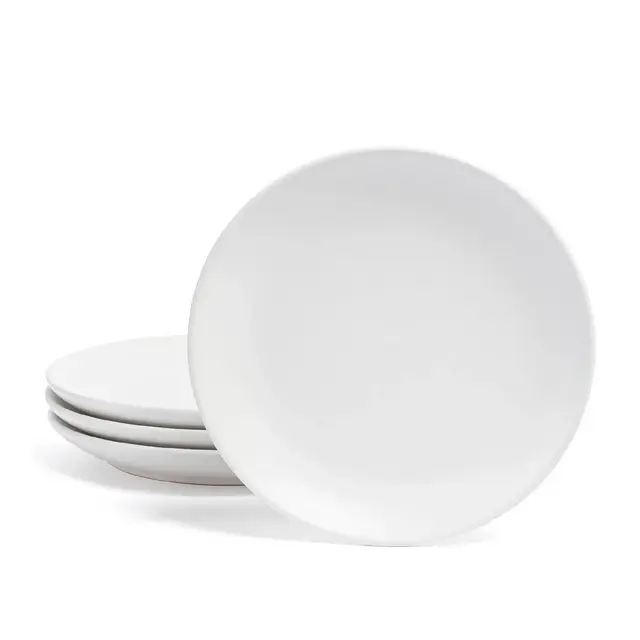 over&back Set of 4 6.3" Coupe Hand-Finished Stoneware Appetizer Plates Semi-Matte White: Microwave & Dishwasher Safe