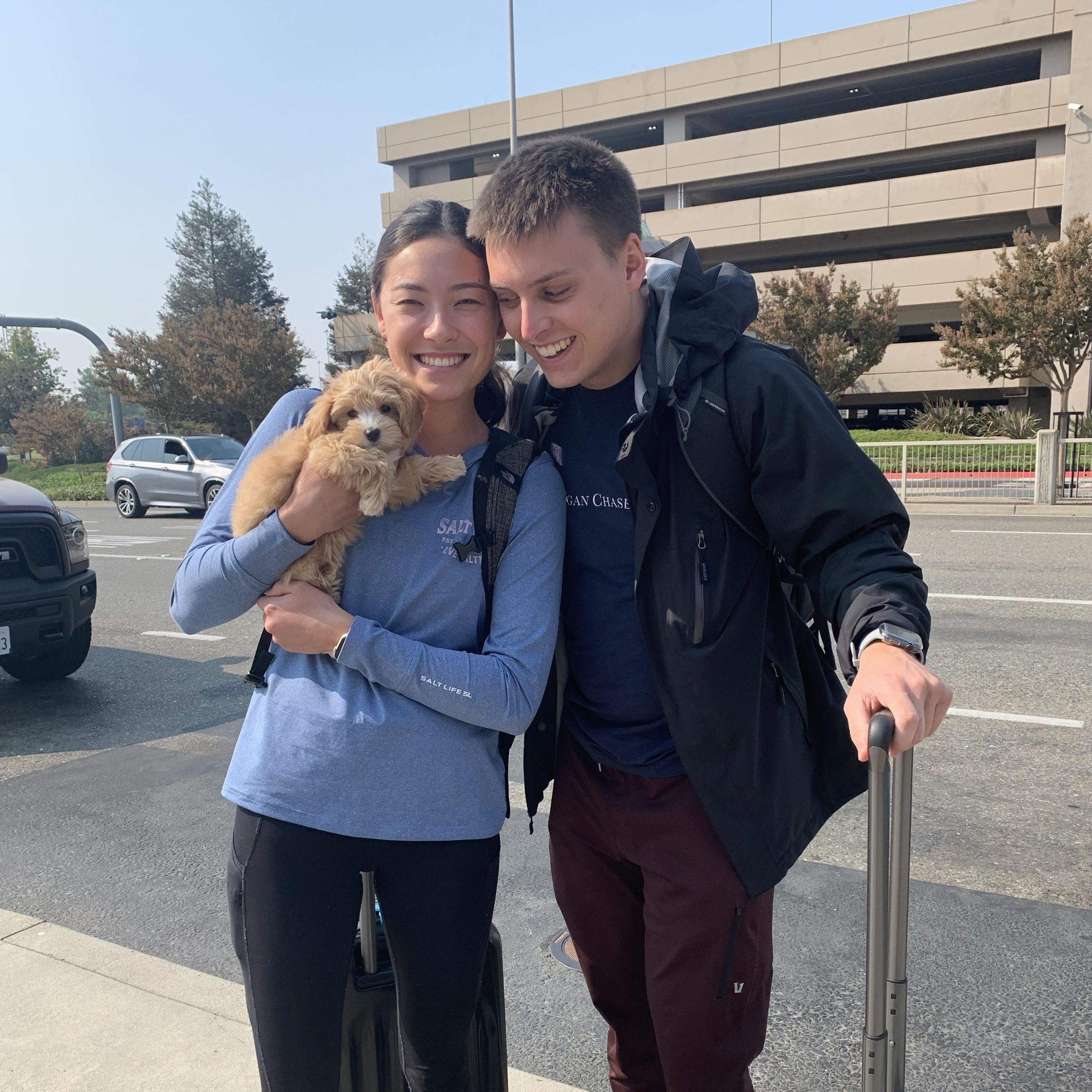 Aug 2021 - Drew and Jessie made a surprise trip out to Sacramento for Mochi's homecoming! Little did they know how much they would grow to love this dog...
