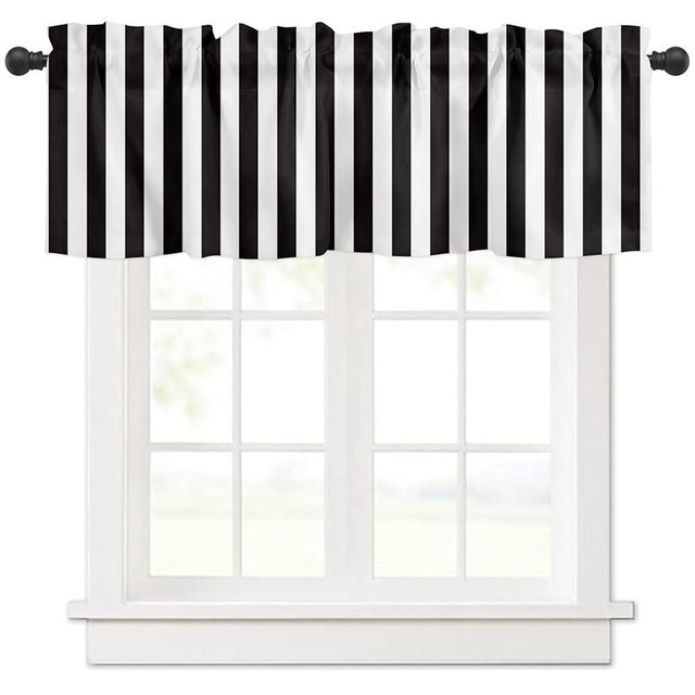 SODIKA Kitchen Curtain Valance for Windows Kitchen and Bathroom Room Darkening Rod Pocket Window Treatment Valances,Black White Stripe 1 Panel, 54 x 18 Inch