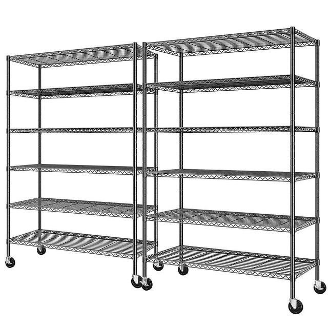Romorgniz 82" H X45 W X18 D Storage Shelves with Wheels, 6 Tier Wire Shelving Adjustable Metal Shelving Pantry Shelves Capacity 1200LBS for Garage Shelving, Pantry, Kitchen, Closet, Black,2P