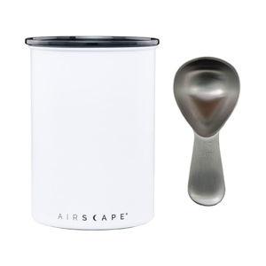 Airscape Stainless Steel Coffee Canister & Scoop Bundle - Food Storage Container - Patented Airtight Lid Pushes Out Excess Air - Preserve Food Freshness (Medium, Matte White & Brushed Steel Scoop)