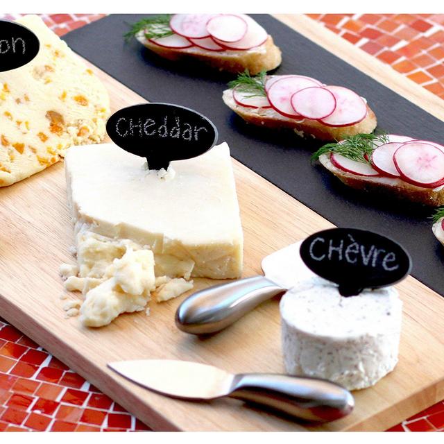 Large Modular Slate and Wood Cheese Board Set with Stainless Steel Knives, Cheese Markers, Soapstone Chalk, and Serving Guide--2 Versatile Serving Trays, Perfect for Appetizers, Desserts, Charcuterie