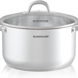 Sunhouse 8 Quart Stock Pot with Lid - 3-Ply Bottom Stainless Steel Pasta Cooking Canning Dutch Oven Pot - Induction Compatible for All Stovetops - Dishwasher Safe & Oven Safe