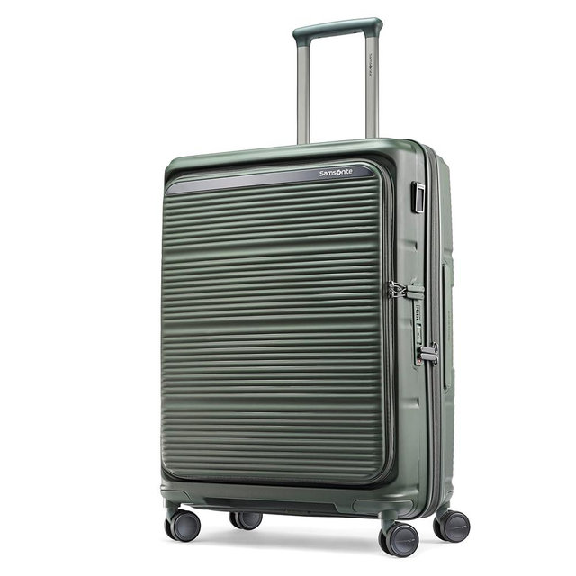 Samsonite Paralux Medium Checked Luggage - Innovative Design - Quick Access Front Pocket - Dual Suspension Wheel Technology - TSA Lock - Expandable - Includes Removable Packing Cubes - Olive