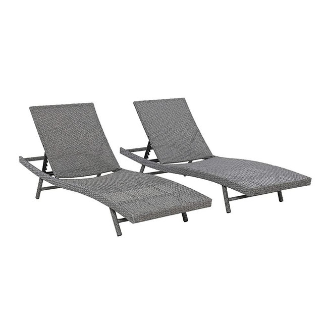 Amazon Basics All Weather Adjustable Outdoor Patio Pool Faux Wicker Chaise Lounge Chairs - 2-pack, Charcoal Gray