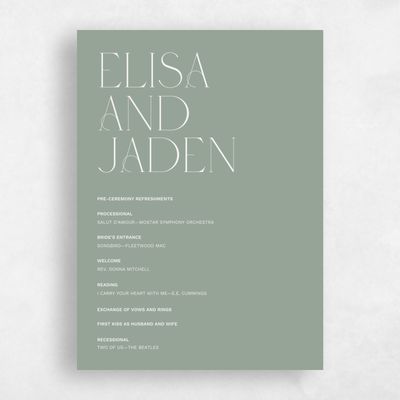 Sage, Green Wedding Program - Garnet