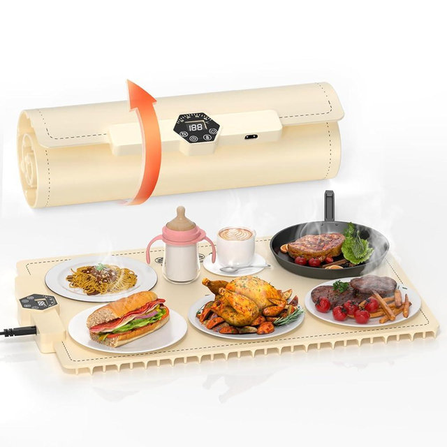 INNOWARMER Food Warming Mat - Ugrade Full Surface Heating, Fast Heating, Adjustable Temperature, Food Grade Silicone, Food Warmer for Gatherings, Parties, Travel, Daily Use (White)
