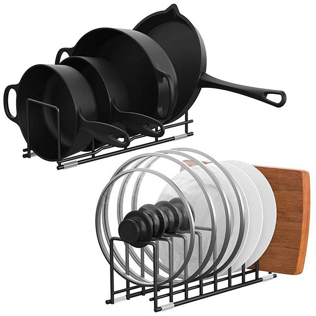 Kitchen Organizer,MOCREO Pot Lid Organizer Rack Holder for kitchen Pan Rack Cabinet Organizers and Storage for Cutting Boards Holder, Plates,Bakeware,Cookware(Black)