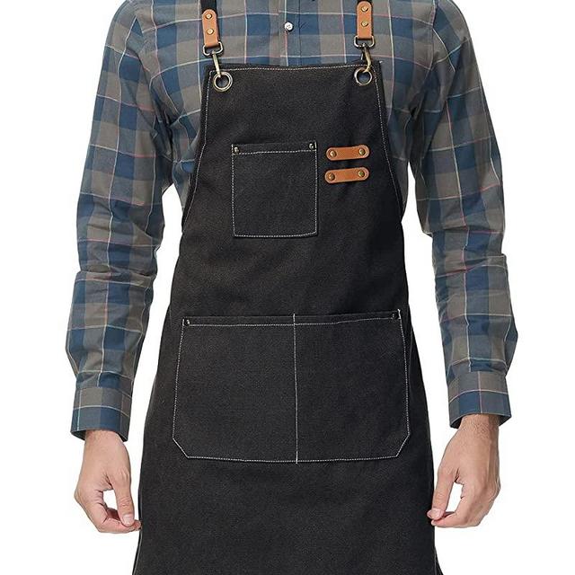 Canvas Kitchen Apron for Men Women Chef Cooking Apron Cross Back 3 Pockets