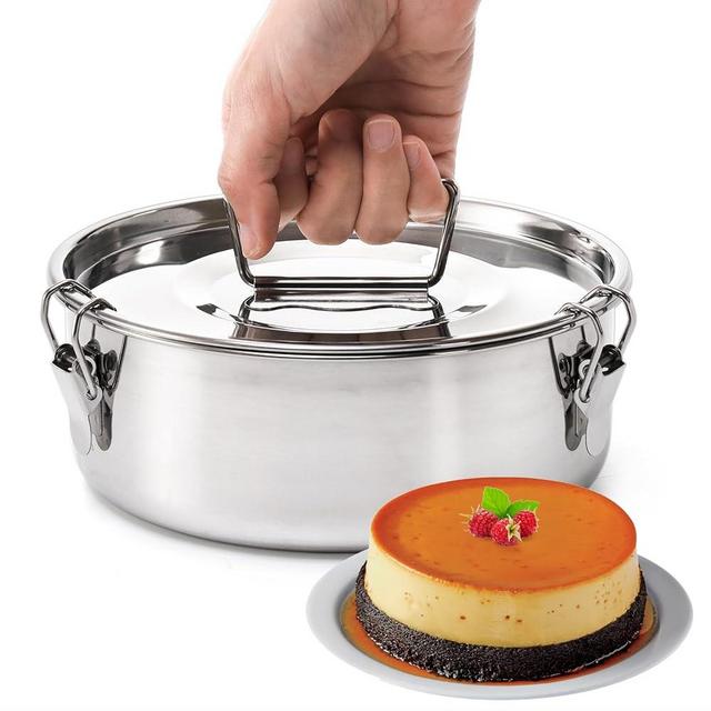 Okllen 18/8 Stainless Steel Flan Mold, 65 Oz Flan Pan with Lid and Handle, Flanera Flan Maker Mold Compatible with 6 Quart Instant Pot
