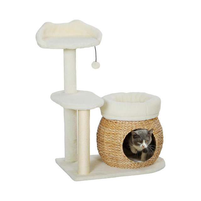 PawHut 31" Cat Tree Tower with Scratching Posts, Cat Condo, Beds & Toy Ball