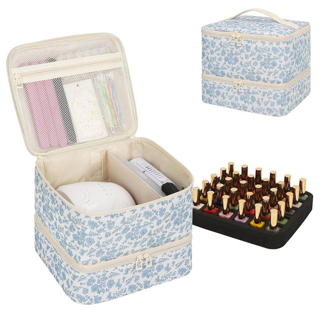 Ethereal Nail Polish Organizer Bag, Holds 30+ Bottles(15ml/0.5 fl.oz) UV Nail Lamp, Gel Polish Travel Storage Bag for Nail Kit, Gift for Manicurist, Girls