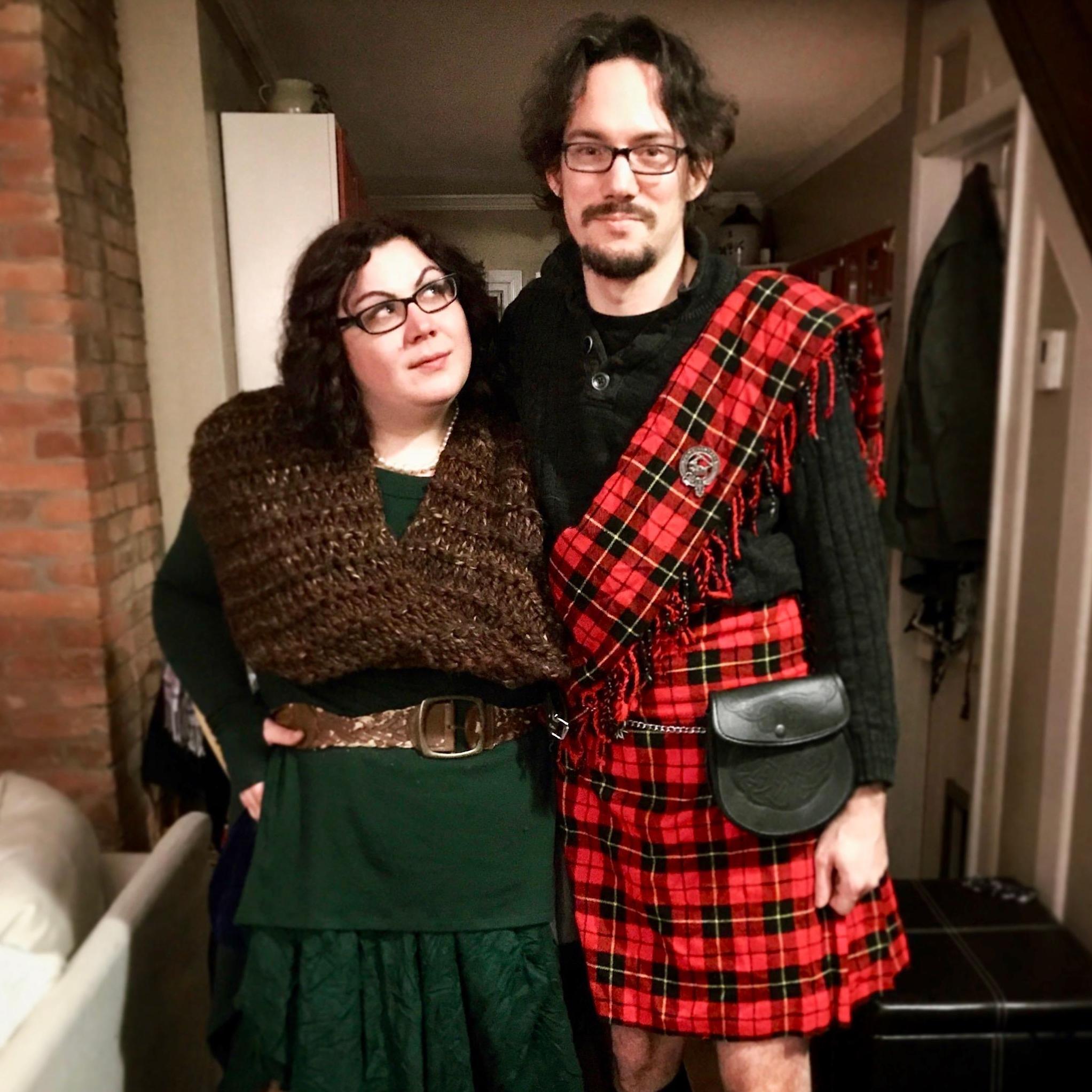 The second time we were Jamie & Claire from Outland for Halloween. The full Wallace tartan!