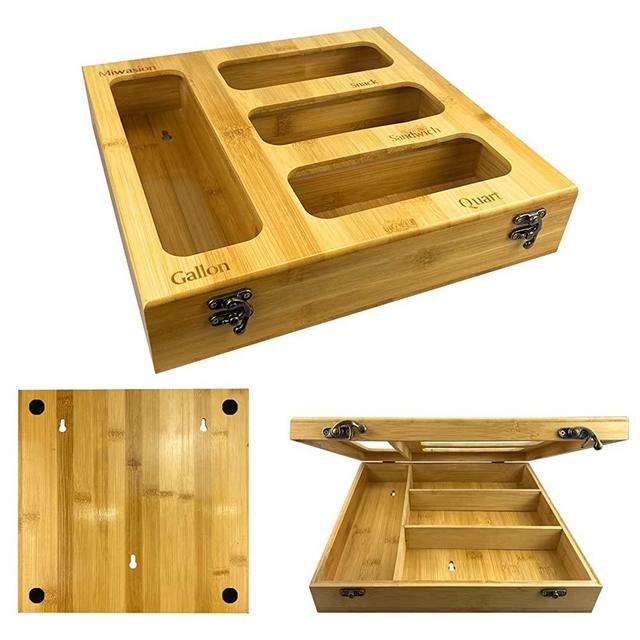Miwasion Ziplock Bag Storage Organizer,Bamboo Food Storage Bag Organizer,Suitable for Kitchen Drawers Compatible with Bags of Various Sizes Suchas Gallon Quart,Sandwich,Snack
