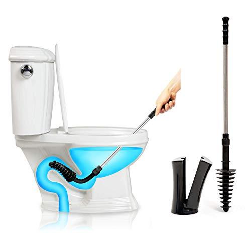 ToiletShroom Revolutionary Plunger, Squeegee, Clog Remover, Drain Cleaner, Bathroom Toilet Dredge Tool, Stainless Steel Handle with Caddy Holder, Black