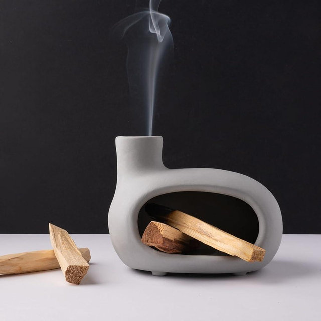MOUGIGI Terracotta Palo Santo Holder - Modern Incense Burner, Cone Burner, Tabletop Fireplace - Purify and Energize Your Home with Fragrant Palo Santo Wood, Sage - Perfect for Meditation and Yoga