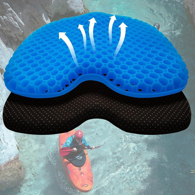 ohaayoo Kayak Seat Cushion, Thicken Anti Slip Waterproof Gel Kayak Seat, Portable Canoe Rowing Rubber Dinghy Pad for Stadium Sit in Kayak Inflatable Fishing Kayak Canoe Kayak Accessories