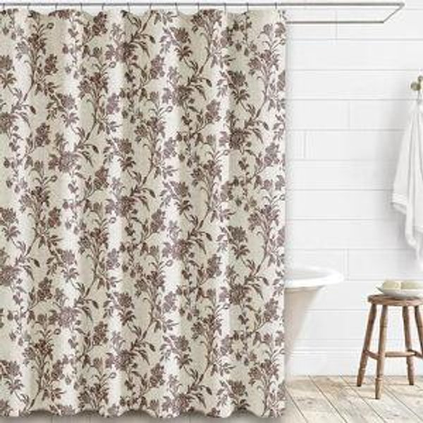 WOUVMA Brown Shower Curtain Floral Cotton Linen Cottagecore Shower Curtain for Bathroom 72" W x 72" L Boho Farmhouse