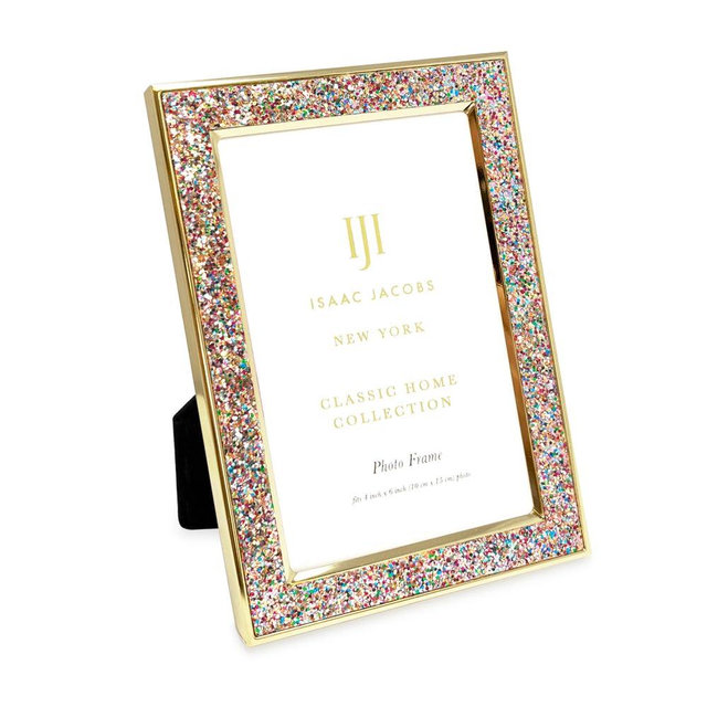 Isaac Jacobs 4x6 Bubblegum w/Gold Metal Glitter (Vertical & Horizontal) Picture Frame, w/Black Fabric Easel, Wall-Mountable, Tabletop, Counterspace, Shelf and Desk (4x6, Bubblegum w/Gold Glitter)