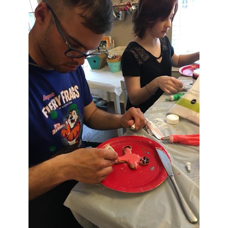 Focusing on our christmas cookie decorating skills
