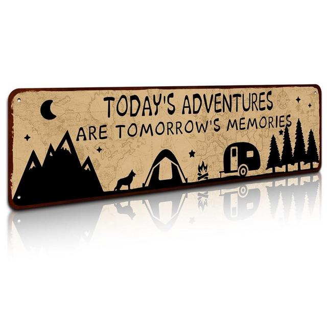 SOYAVE Rustic Camper Metal Tin Decor Sign 4" by 16", Home RV Camper Accessories Wall Décor Gift Idea for Friend Family Motorhomes/Farmhouse RV Camping-Today's Adventures