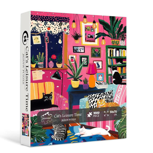 PICKFORU Cat Puzzles for Adults 1000 Pieces, Colorful Kitty Plant Puzzles for Adults, Difficult Art Living Room Jigsaw Puzzle as Home Decor