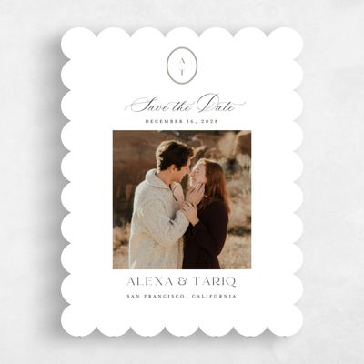 White Scalloped Wedding Save the Date - Gavina Portrait