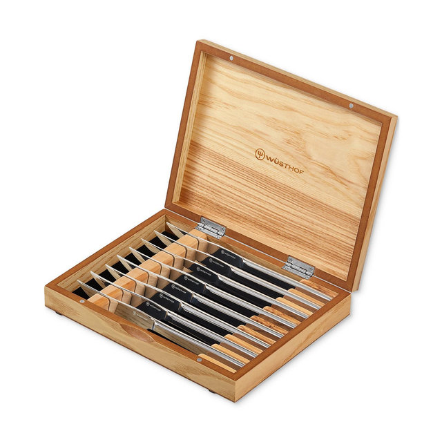 Wüsthof 8-Piece Stainless Steak Knife Set in Olivewood Chest