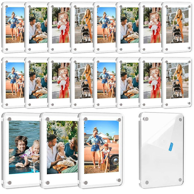 Lzerking Acrylic Magnetic Picture Frame 20 Pack 2.36x3.54 Inches Mini Polaroid Fridge Magnet Frames, Double Sided Clear Refrigerator Photo Frame for Fujifilm Instax