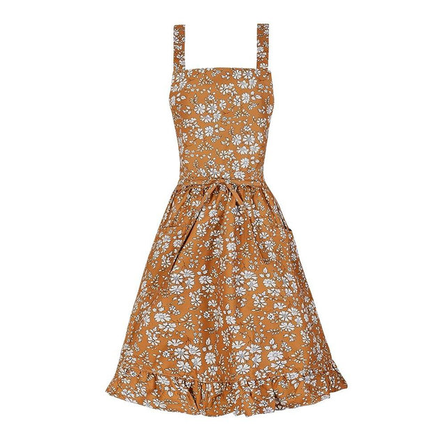 Pinknoke Vintage Pinafore Apron Dress for Women with Pockets Cute Floral Chef Aprons for Kitchen Cooking Baking Gardening