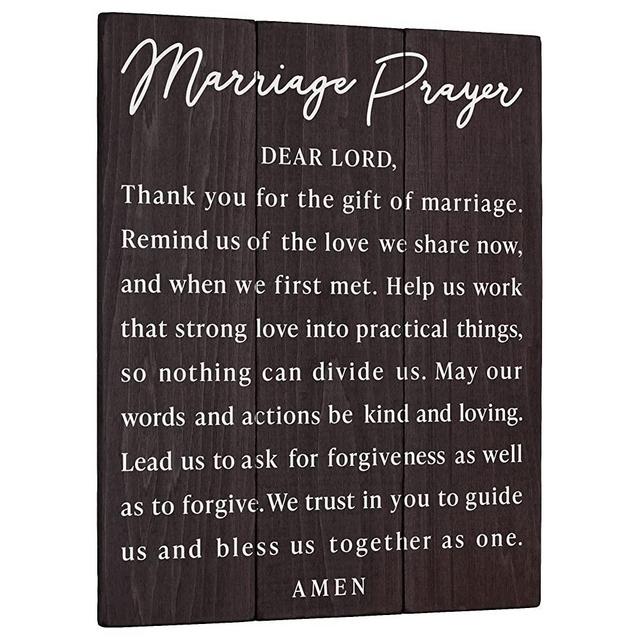 Marriage Prayer Wall Art Decor Plaque - Wedding Anniversary Gifts for Couples or Newlyweds Husband and Wife - Engagement Present Rustic Wood Religious Decoration 11x14 Christian Bedroom Sign