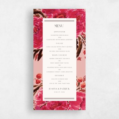 Dusty Peach, Orange Wedding Menu - Waverly
