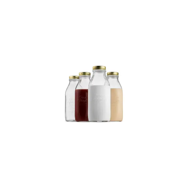 Bormioli Rocco Quattro Stagioni Glass Milk Bottle 33.75, 4 Pack, Clear