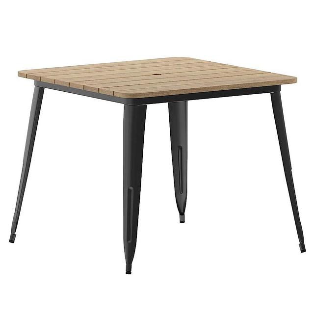Flash Furniture Declan Commercial Outdoor Dining Table with Umbrella Hole, All Weather Poly Resin Top and Steel Base, 36" Square, Brown/Black