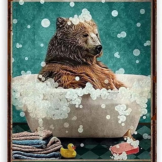 Bear Bath Metal Tin Retro Sign Metal Poster, Bear Metal Poster, Funny Bathroom Wall Art, Bathroom Hanging Decor,Home Decor,Funny Toilet Metal Sign Bathroom Wall Art Home Decor 8X12Inch