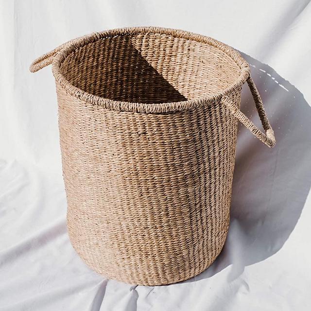 The Jolie Market Cannes Storage Basket- Bohemian Seagrass Wicker Round Storage Basket with Handles- Home Decor, Storage, Housewarming Gift, 100% Eco-Friendly