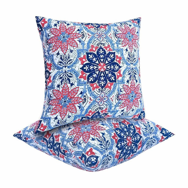 JMGBird Water-Resistant Outdoor Pillows Set of 2, 18x18 inch Durable White with Red Mandala Flower Throw Pillows with Inserts for Patio Furniture
