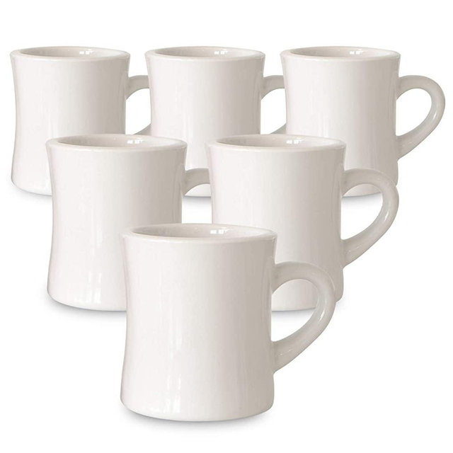 Serami Classic Cream White Diner Mugs for Coffee with 11oz Capacity, Set of 6