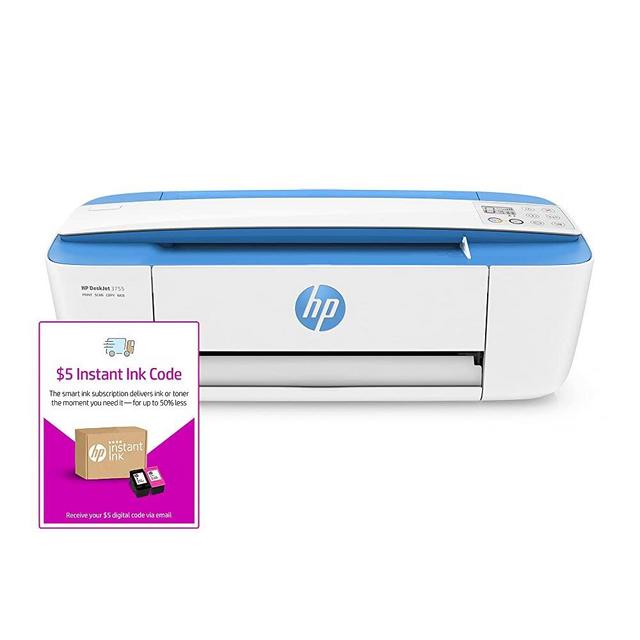 HP DeskJet 3755 Compact All-in-One Wireless Printer - Blue Accent (J9V90A) and Instant Ink $5 Prepaid Code