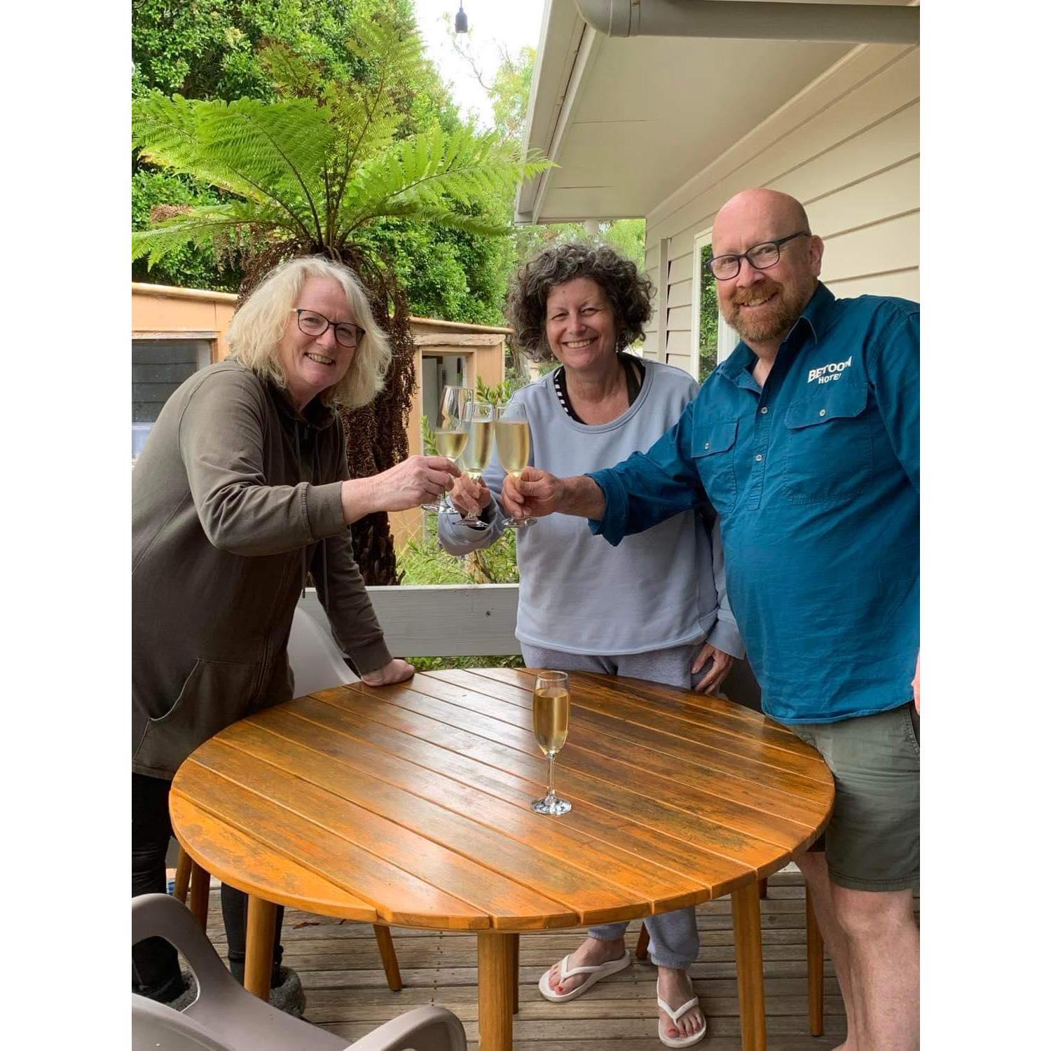 Sam, Sally and Megan Celebrating news of our engagement, 2023