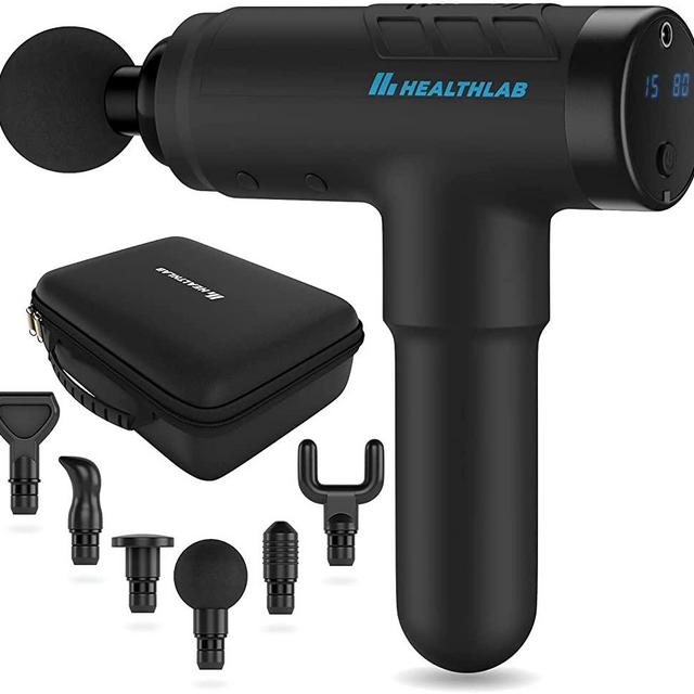 HEALTHLAB Deep Tissue Massage Gun - Quiet Handheld Percussion Massager - Back Muscle Soreness & Recovery for Athletes - Men & Women - Lightweight, Portable, Long Battery Life, 20 Speeds & 6 Heads