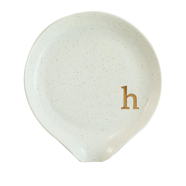 COLLECTIVE HOME - Large Ceramic Spoon Rest, Monogram Ceramic Spoon Holder, 5 Inches Spoon Holder for Stove, Coffee Bar, and Kitchen, Ideal for Large Spoons and Soup Spoons (gold-h)