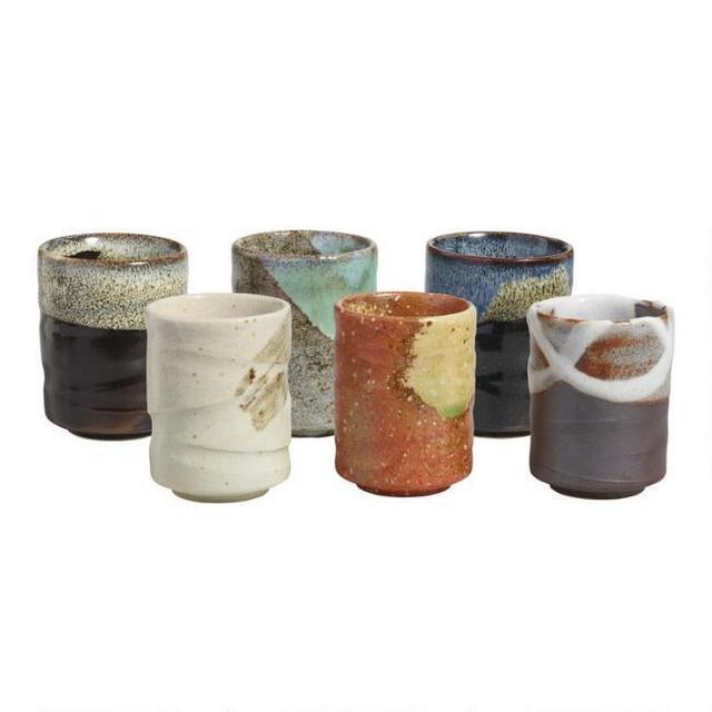 Multicolor Reactive Glaze Japanese Artisan Teacups Set Of 6