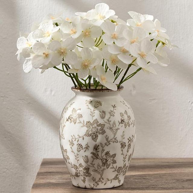 5.63" Ceramic Flower Decorative Antique Vase, Vintage Rustic Chinoiserie Floral Vase for Home Decor, Living Room, Office, Bookshelf, Entryway, Garden, Tuscan Decor, Chinoiserie Decor