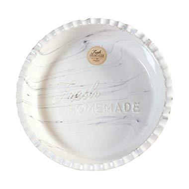 Marble 9 Inch Pie Dish Grey by Ciroa | Ceramic For Baking Large Family Size