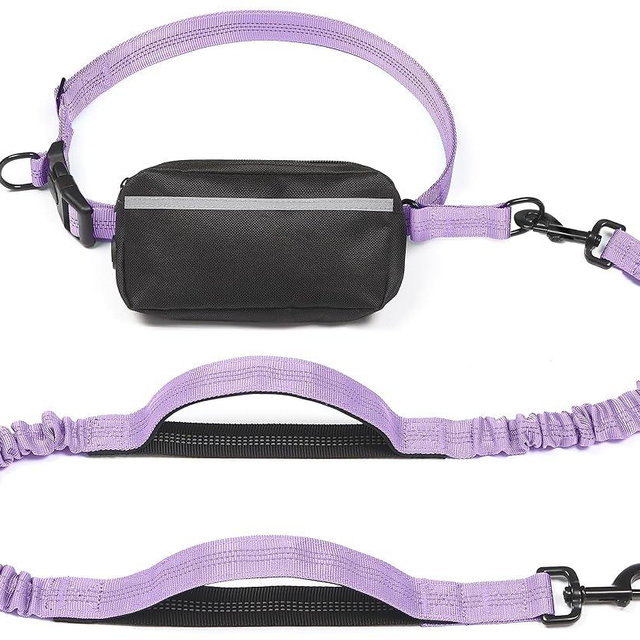 iYoShop Hands Free Dog Leash with Zipper Pouch, Dual Padded Handles and Durable Bungee for Walking, Jogging and Running Your Dog (Large, 25-120 lbs, Lavender)