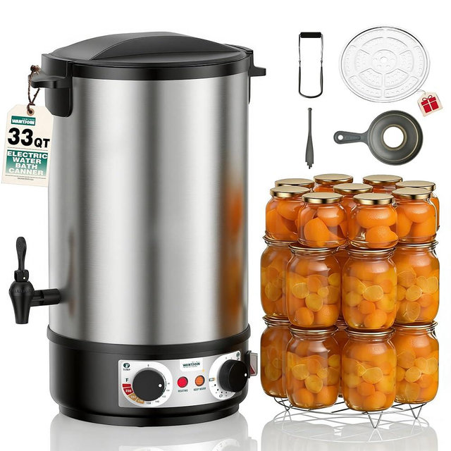 WantJoin Water Bath Canner - 1800W 33QT Stainless Steel Electric Canner, Adjustable Temp (86-212°F) & Timer (30-180min), Makes 11 Quart Jars, Includes Rack, Jar Lifter, Funnel for Home Canning